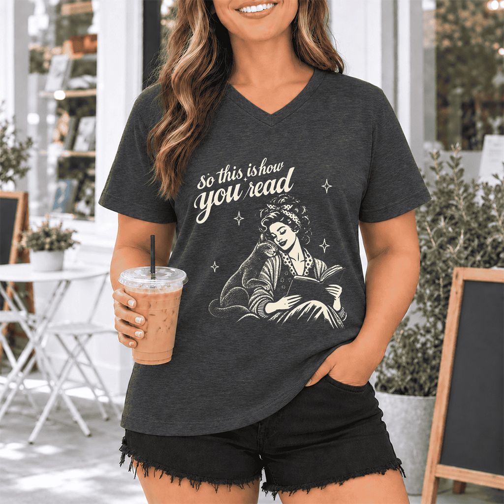 How You Read Russian Blue Ultra-Soft V-Neck | Cat Lover Reader Gift Dark Grey Heather