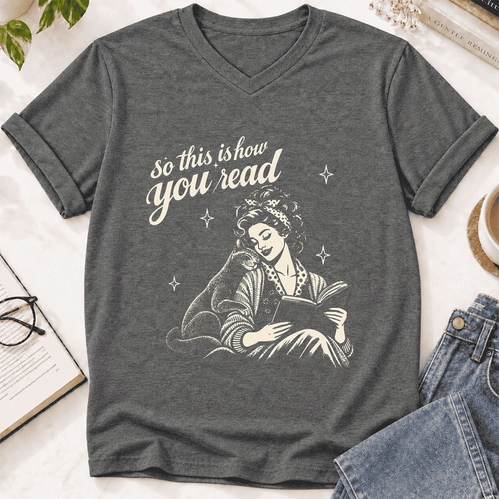 How You Read Russian Blue Ultra-Soft V-Neck | Cat Lover Reader Gift Deep Heather