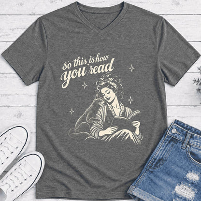 How You Read Russian Blue Ultra-Soft V-Neck | Cat Lover Reader Gift Deep Heather