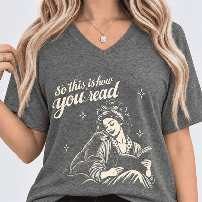 How You Read Russian Blue Ultra-Soft V-Neck | Cat Lover Reader Gift Deep Heather