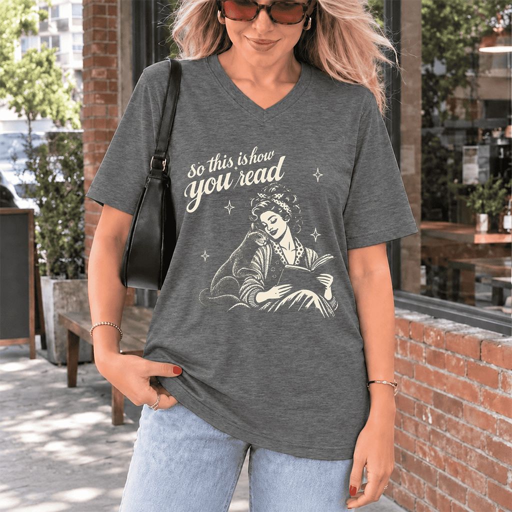 How You Read Russian Blue Ultra-Soft V-Neck | Cat Lover Reader Gift Deep Heather