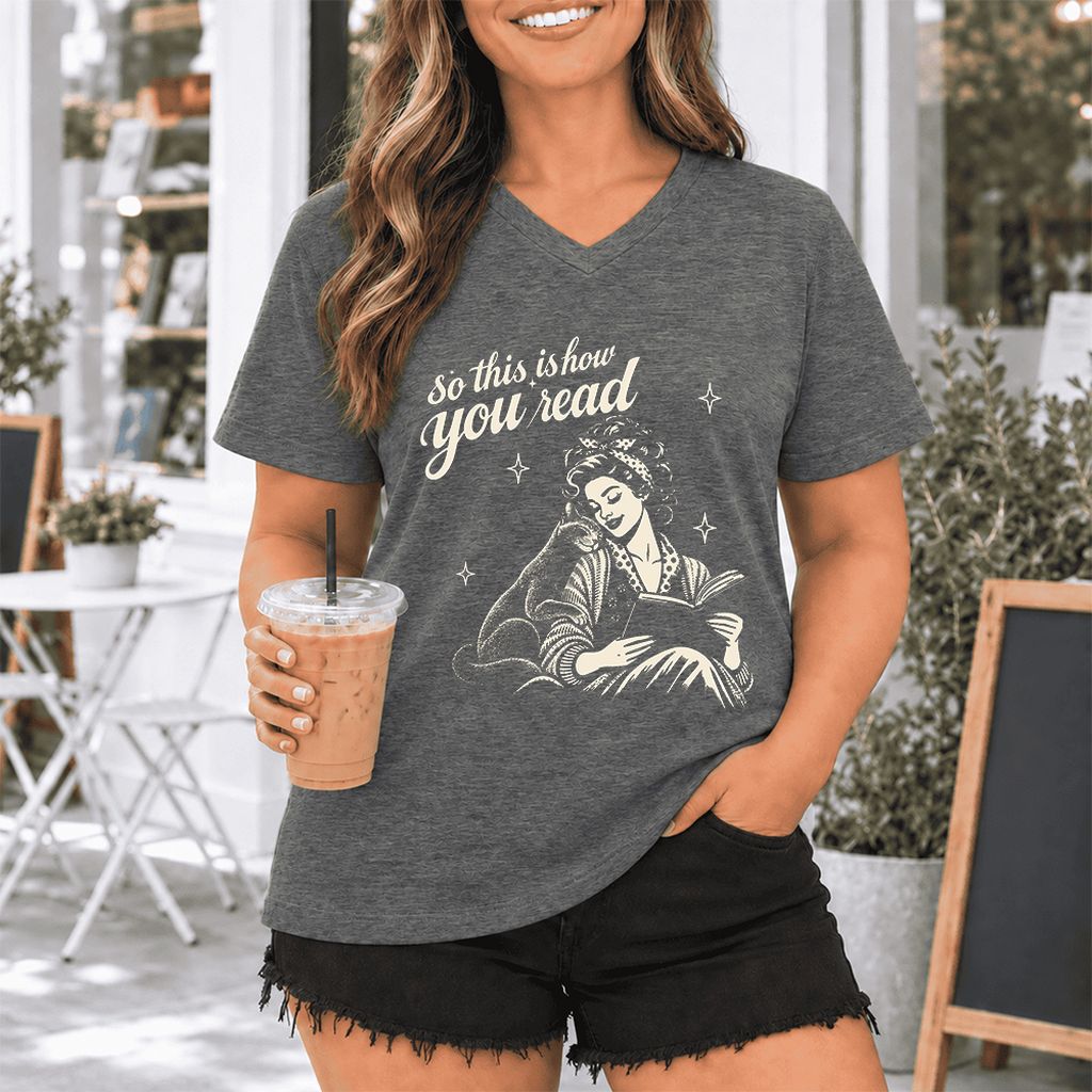 How You Read Russian Blue Ultra-Soft V-Neck | Cat Lover Reader Gift Deep Heather