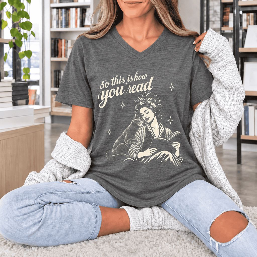 How You Read Russian Blue Ultra-Soft V-Neck | Cat Lover Reader Gift Deep Heather