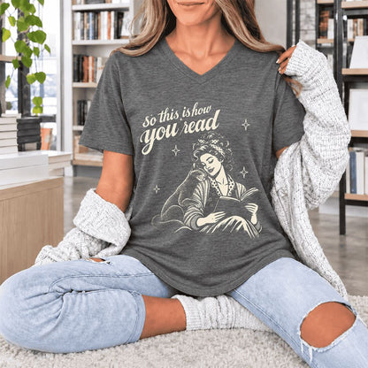 How You Read Russian Blue Ultra-Soft V-Neck | Cat Lover Reader Gift Deep Heather