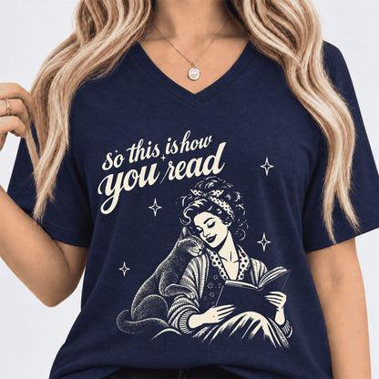 How You Read Russian Blue Ultra-Soft V-Neck | Cat Lover Reader Gift Navy