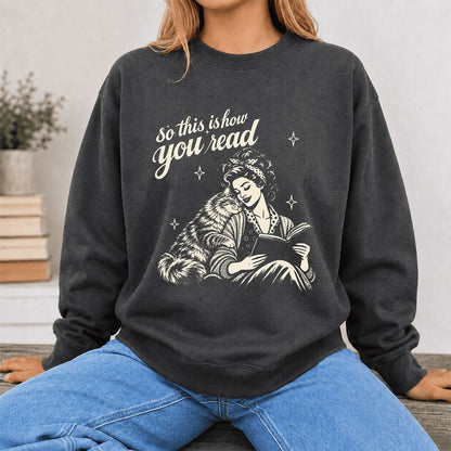 How You Read Siberian Printed Sweatshirt | Cat Lover Reader Gift Dark Heather