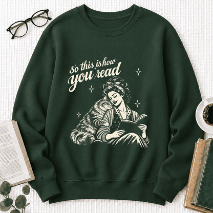 How You Read Siberian Printed Sweatshirt | Cat Lover Reader Gift Forest Green