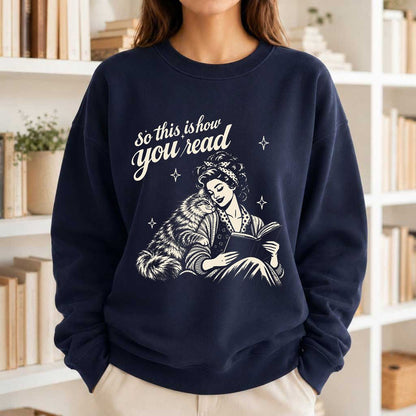 How You Read Siberian Printed Sweatshirt | Cat Lover Reader Gift Navy