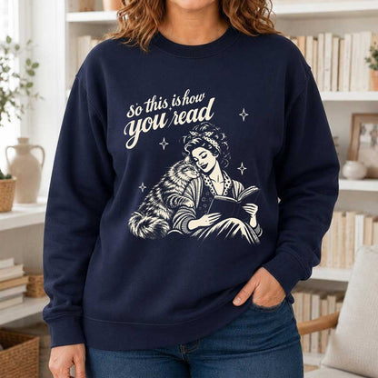 How You Read Siberian Printed Sweatshirt | Cat Lover Reader Gift Navy