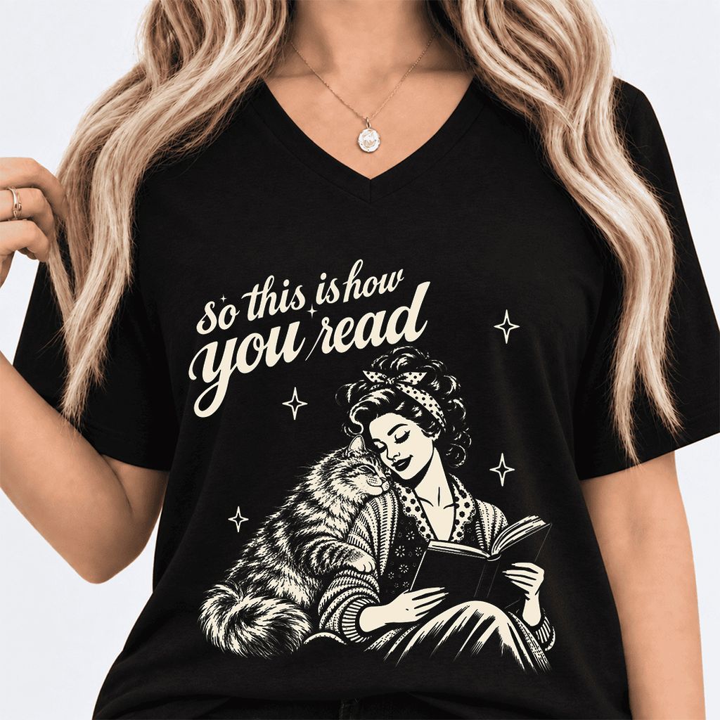 How You Read Siberian Ultra-Soft V-Neck | Cat Lover Reader Gift Black