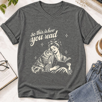 How You Read Siberian Ultra-Soft V-Neck | Cat Lover Reader Gift Deep Heather