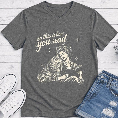 How You Read Siberian Ultra-Soft V-Neck | Cat Lover Reader Gift Deep Heather