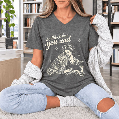 How You Read Siberian Ultra-Soft V-Neck | Cat Lover Reader Gift Deep Heather