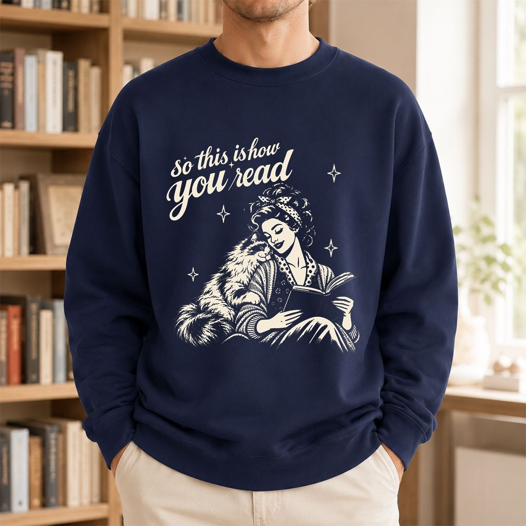 How You Read Ragdoll Printed Sweatshirt | Cat Lover Reader Gift Navy
