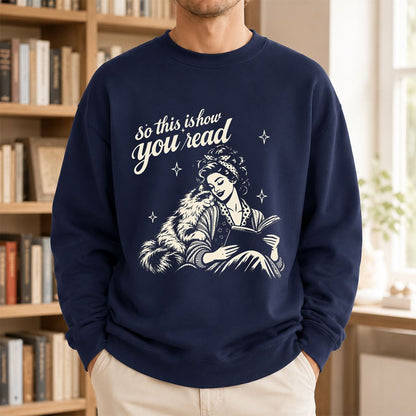 How You Read Ragdoll Printed Sweatshirt | Cat Lover Reader Gift Navy