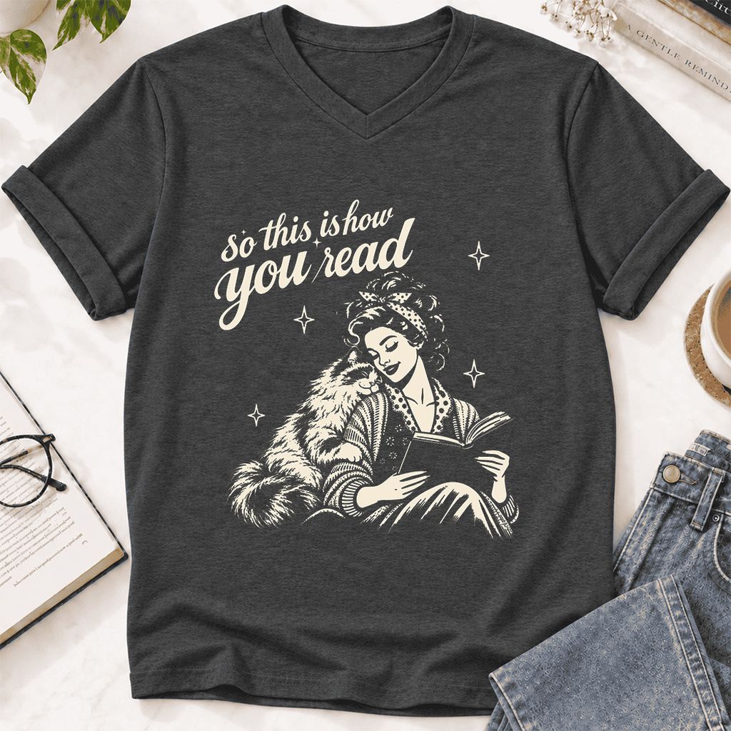 How You Read Ragdoll Ultra-Soft V-Neck | Cat Lover Reader Gift Dark Grey Heather