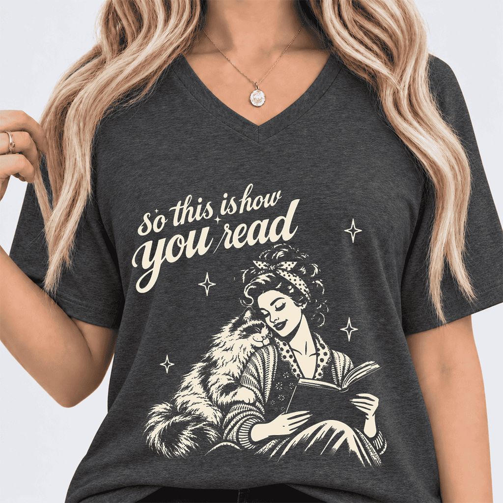 How You Read Ragdoll Ultra-Soft V-Neck | Cat Lover Reader Gift Dark Grey Heather