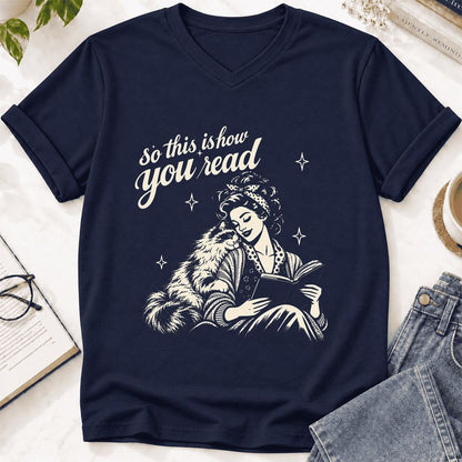 How You Read Ragdoll Ultra-Soft V-Neck | Cat Lover Reader Gift Navy