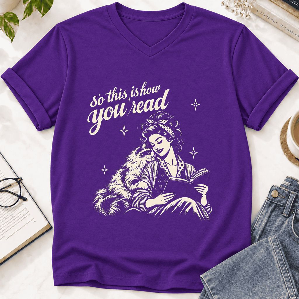 How You Read Ragdoll Ultra-Soft V-Neck | Cat Lover Reader Gift Team Purple