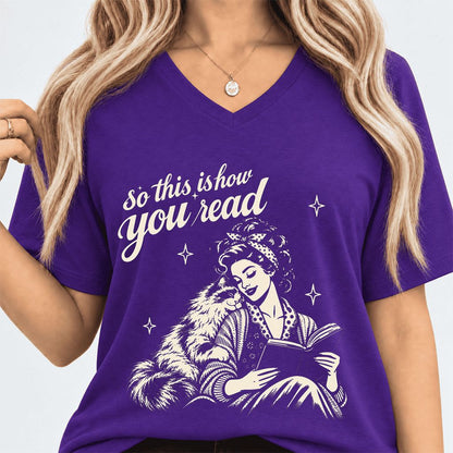 How You Read Ragdoll Ultra-Soft V-Neck | Cat Lover Reader Gift Team Purple