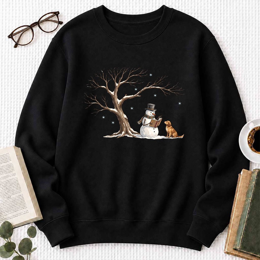 Christmas Storytime with Golden Retriever Printed Sweatshirt | Reader Gift Black
