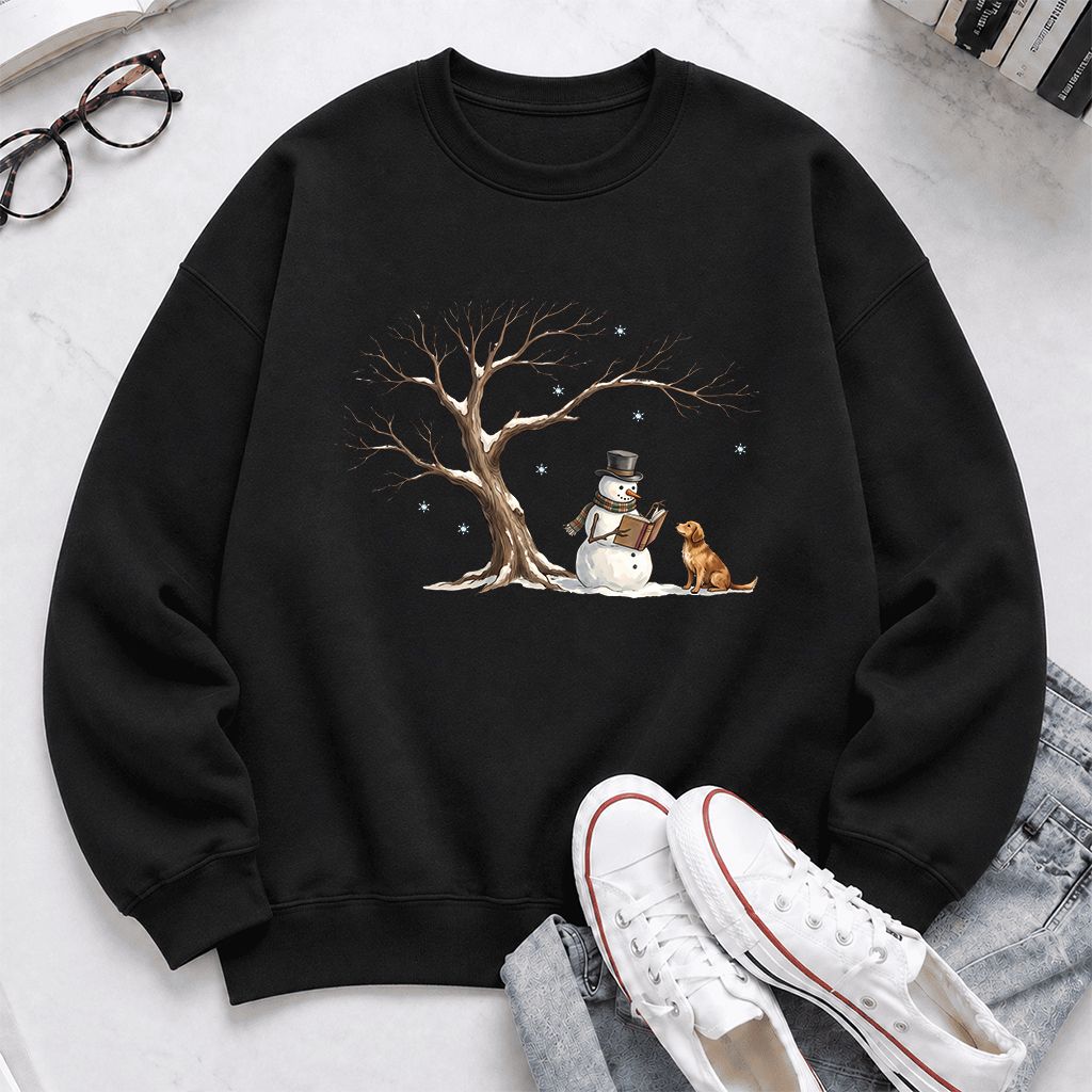 Christmas Storytime with Golden Retriever Printed Sweatshirt | Reader Gift Black