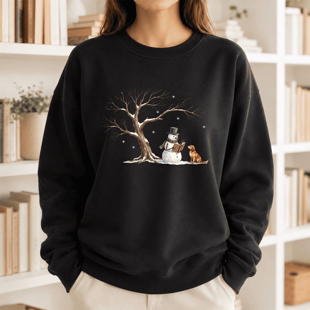 Christmas Storytime with Golden Retriever Printed Sweatshirt | Reader Gift Black