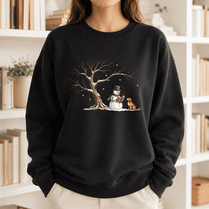 Christmas Storytime with Golden Retriever Printed Sweatshirt | Reader Gift Black