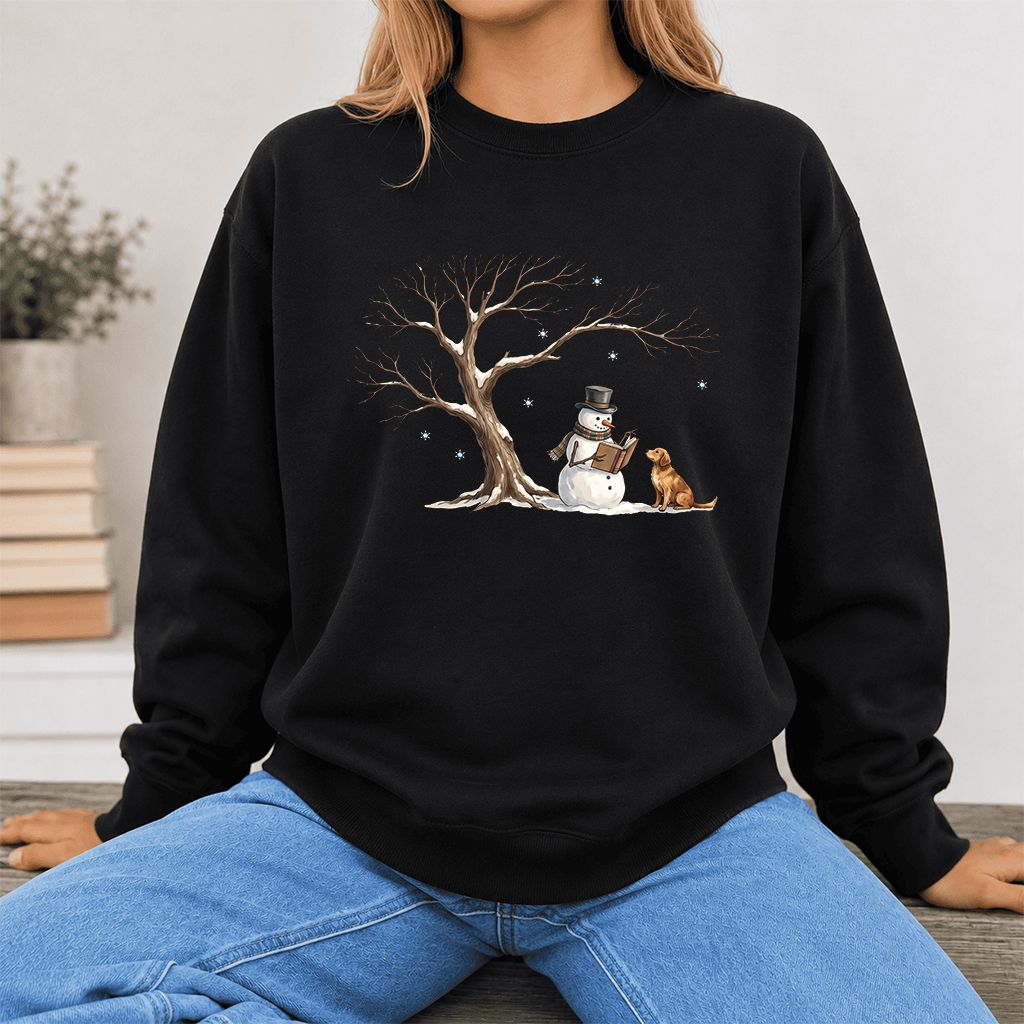 Christmas Storytime with Golden Retriever Printed Sweatshirt | Reader Gift Black