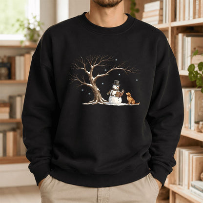 Christmas Storytime with Golden Retriever Printed Sweatshirt | Reader Gift Black
