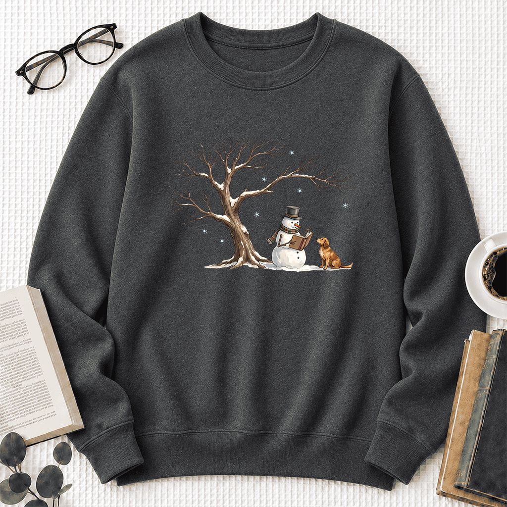 Christmas Storytime with Golden Retriever Printed Sweatshirt | Reader Gift Dark Heather