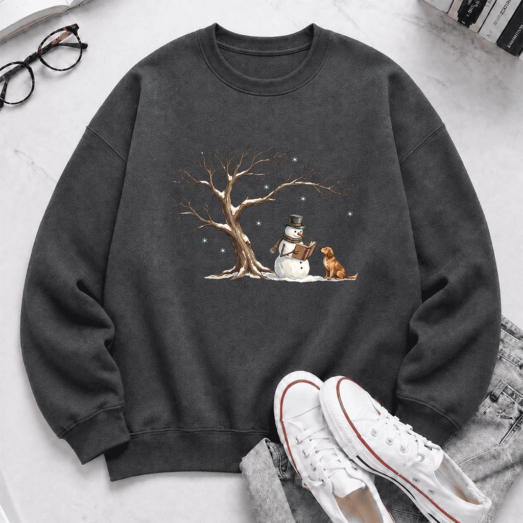 Christmas Storytime with Golden Retriever Printed Sweatshirt | Reader Gift Dark Heather