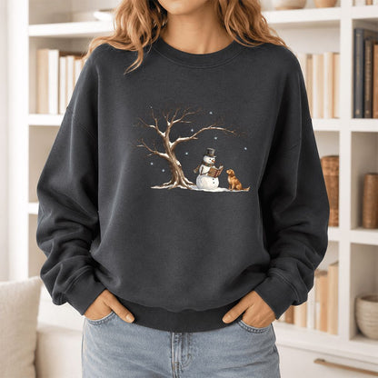 Christmas Storytime with Golden Retriever Printed Sweatshirt | Reader Gift Dark Heather