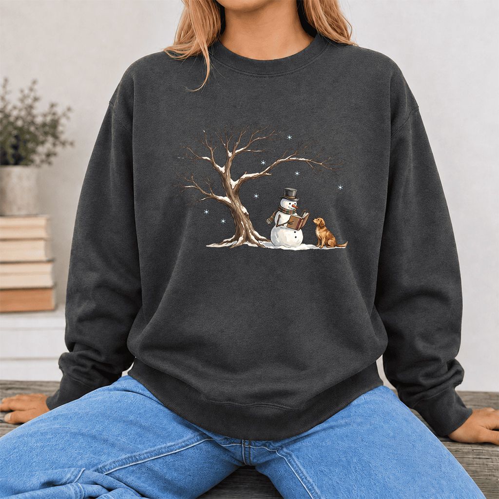 Christmas Storytime with Golden Retriever Printed Sweatshirt | Reader Gift Dark Heather