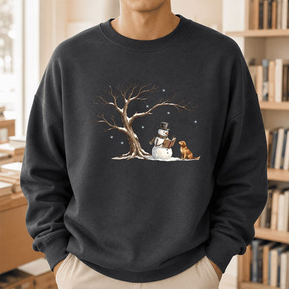 Christmas Storytime with Golden Retriever Printed Sweatshirt | Reader Gift Dark Heather