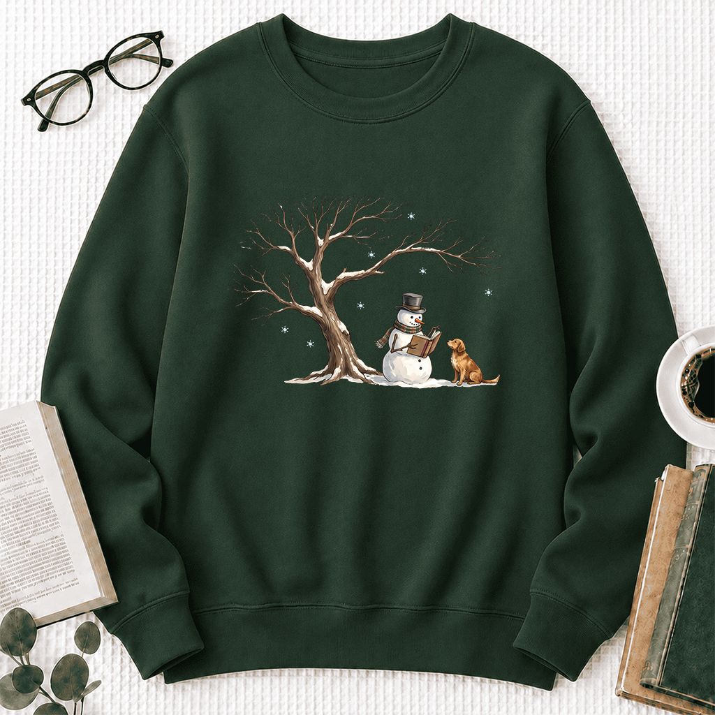 Christmas Storytime with Golden Retriever Printed Sweatshirt | Reader Gift Forest Green