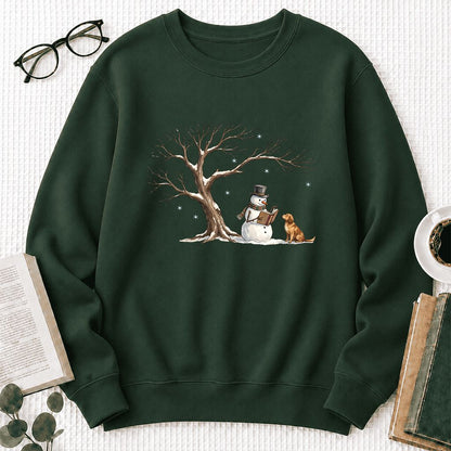 Christmas Storytime with Golden Retriever Printed Sweatshirt | Reader Gift Forest Green