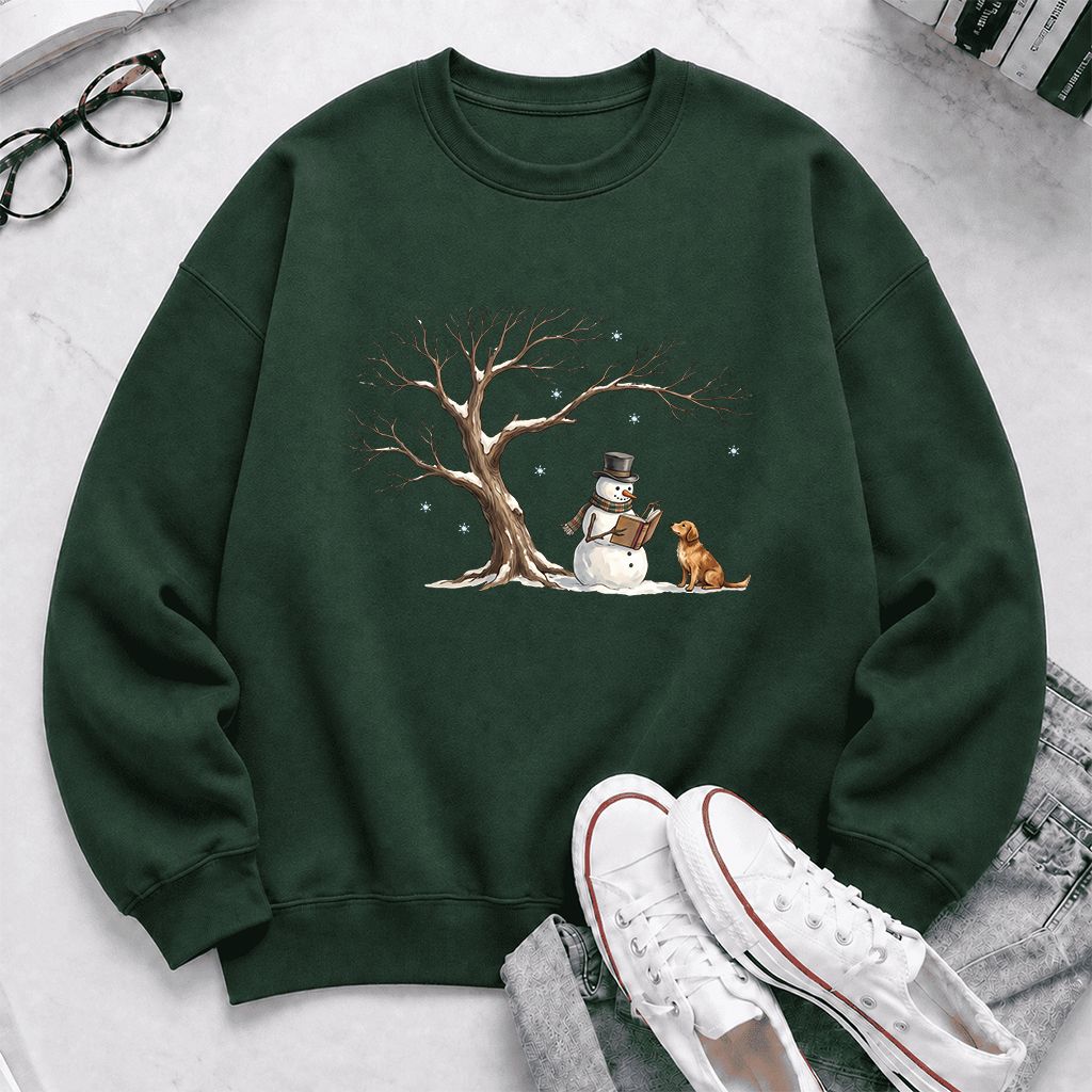Christmas Storytime with Golden Retriever Printed Sweatshirt | Reader Gift Forest Green