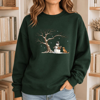 Christmas Storytime with Golden Retriever Printed Sweatshirt | Reader Gift Forest Green