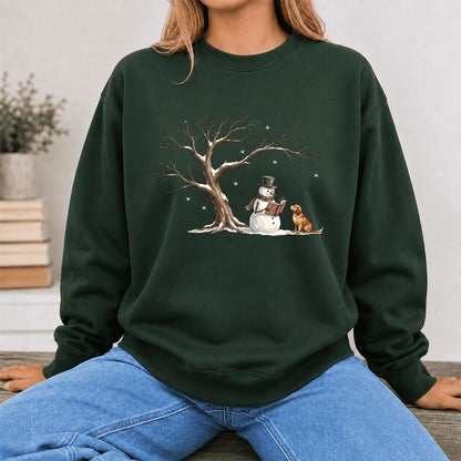Christmas Storytime with Golden Retriever Printed Sweatshirt | Reader Gift Forest Green