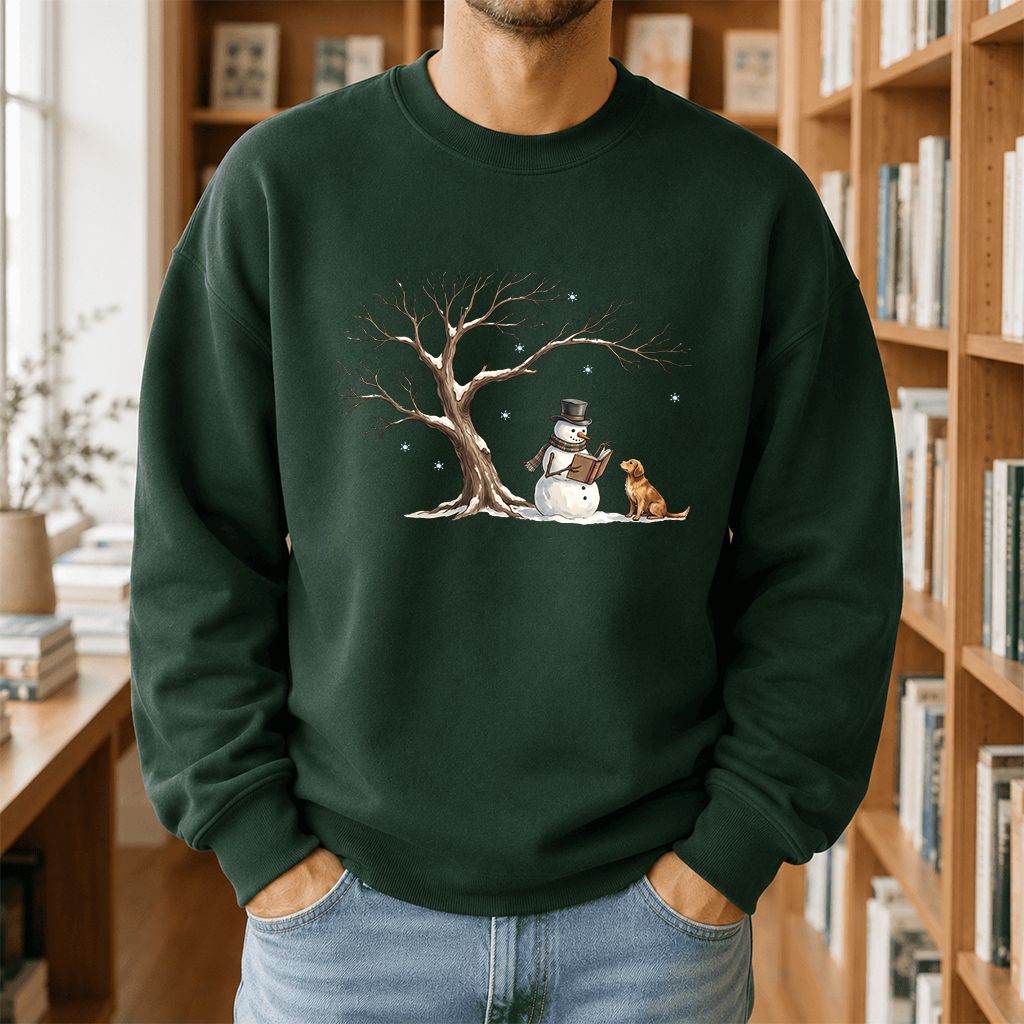 Christmas Storytime with Golden Retriever Printed Sweatshirt | Reader Gift Forest Green