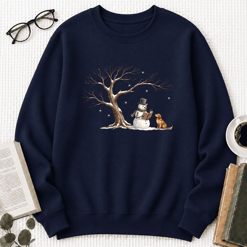 Christmas Storytime with Golden Retriever Printed Sweatshirt | Reader Gift Navy
