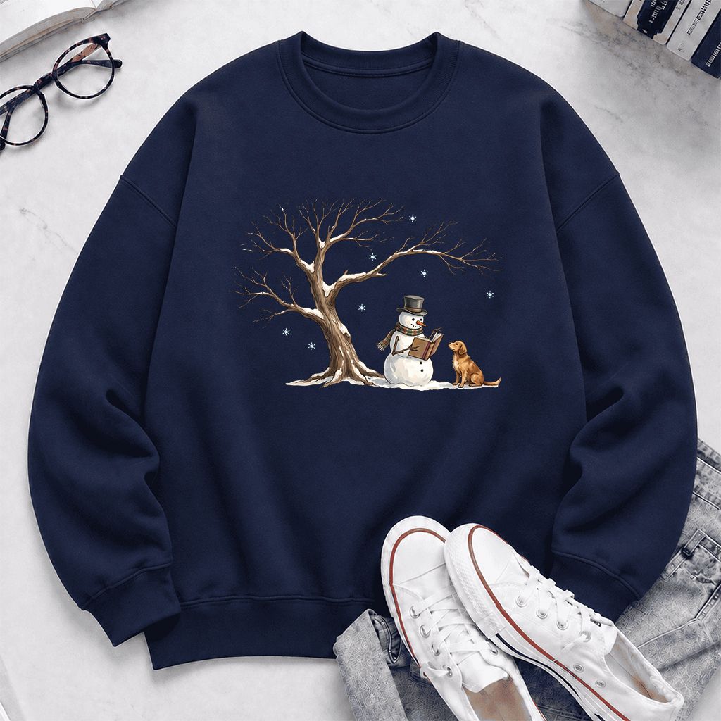 Christmas Storytime with Golden Retriever Printed Sweatshirt | Reader Gift Navy