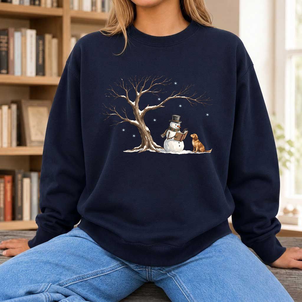 Christmas Storytime with Golden Retriever Printed Sweatshirt | Reader Gift Navy