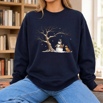 Christmas Storytime with Golden Retriever Printed Sweatshirt | Reader Gift Navy