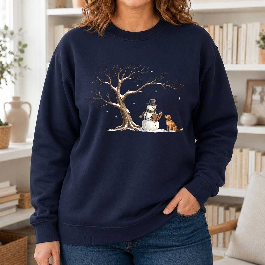 Christmas Storytime with Golden Retriever Printed Sweatshirt | Reader Gift Navy