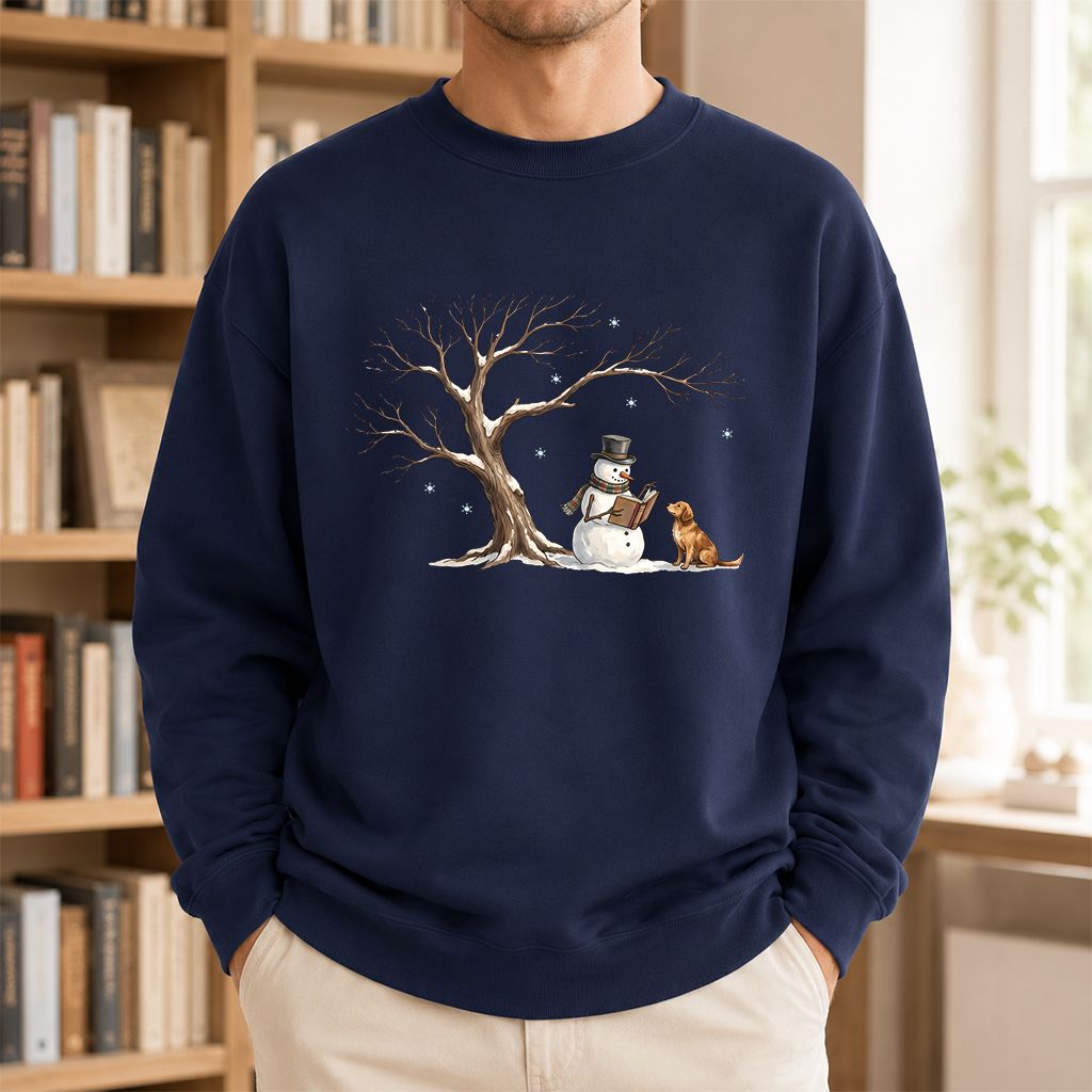Christmas Storytime with Golden Retriever Printed Sweatshirt | Reader Gift Navy