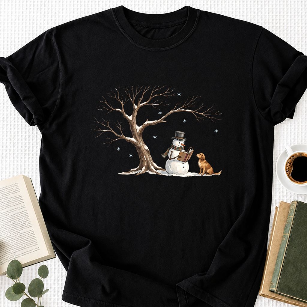 Christmas Storytime with Golden Retriever Printed T-Shirt | Reader Gift Black