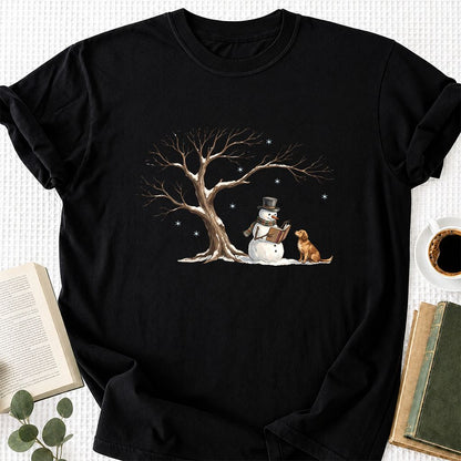 Christmas Storytime with Golden Retriever Printed T-Shirt | Reader Gift Black