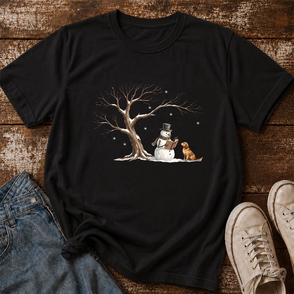 Christmas Storytime with Golden Retriever Printed T-Shirt | Reader Gift Black